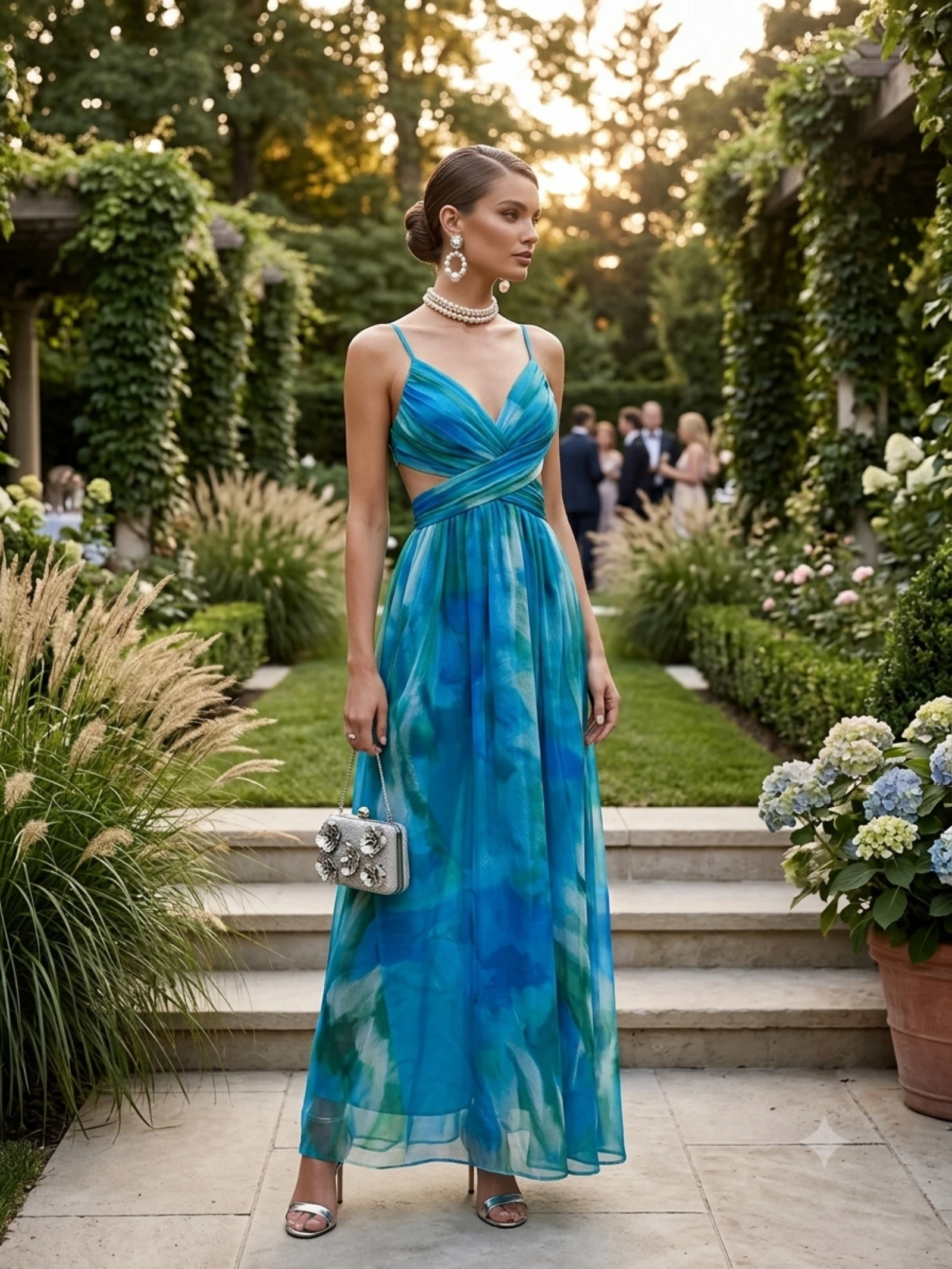 Vestido largo tule azul turquesa cut out – photo 2